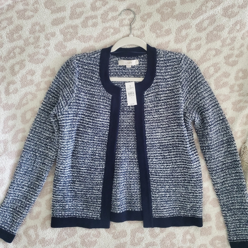 NWT LOFT navy & white open sweater